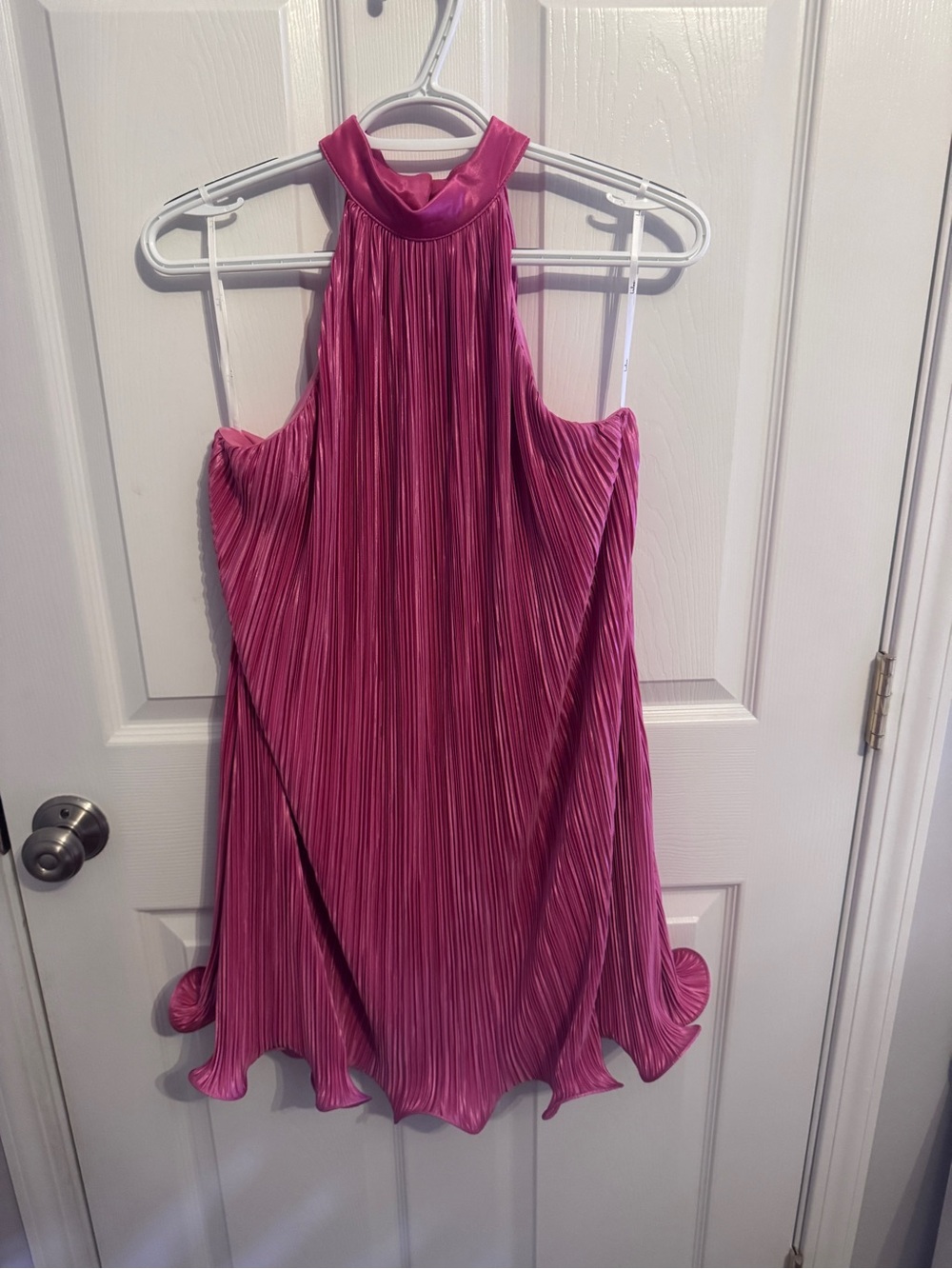 Lulu's Hot Pink Pleated Halter Mini Dress